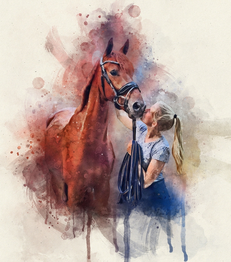 Custom Horse Portrait From Photo, Personalized Horse Gift, Horse Loss Gift, Horse Wall Art, Horse and Owner Portrait, Horse and Girl, Horse Portrait, Personalized Watercolor Portrait, Abstract Horse Portrait, Horse Gift, Equine Art