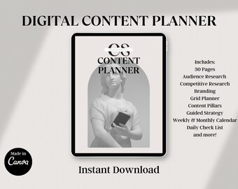Social Media Content Calendar | Social Media Digital Content Planner | Content Creator Ultimate Content Planner Digital Download Canva
