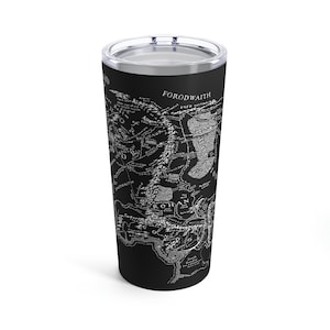 Vaso con mapa de la Tierra Media de 20 oz / Regalo de El Señor de los Anillos en color negro / Café LOTR / Vaso de El Señor de los Anillos