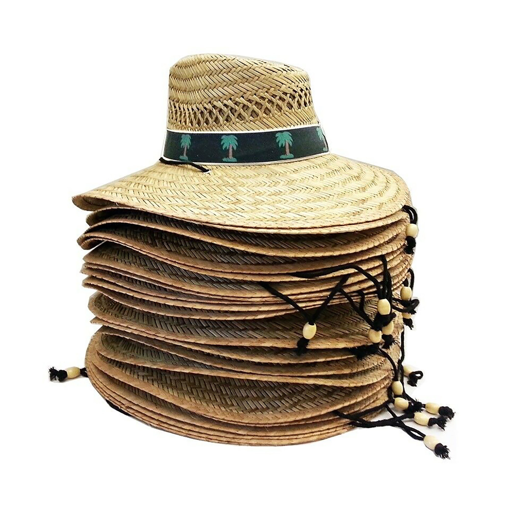 Palm Tree Band Straw Hats in Bulk Lot 
