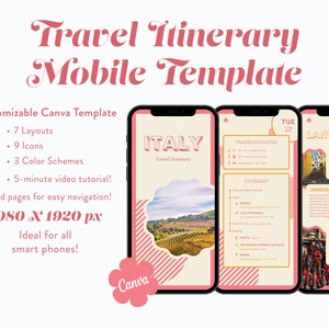 Mobile Travel Itinerary | Travel Itinerary Template | Editable Digital Template | Canva Template | Travel Planner