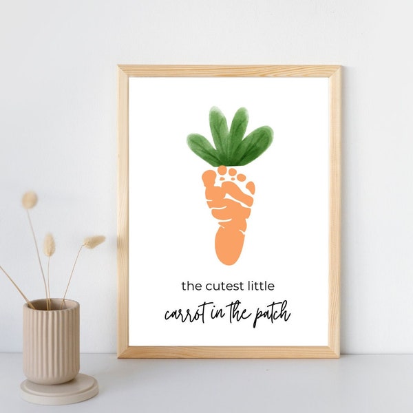 The Cutest Little Carrot In The Patch Baby Foot Print Printable | Baby Keepsake | Baby Easter Craft | DIY Art Gift | Instant Download