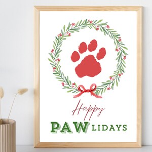 Happy Pawlidays Pfotenabdruck Andenken Printable | DIY Hundedruck Feiertagskarte | Sofortdownload | Welpe Weihnachtsdeko