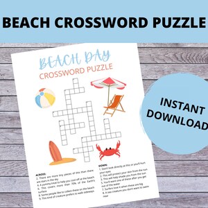 easy summer crossword puzzle printable party game etsy