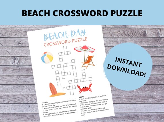 Easy Beach Day Crossword Puzzle printable Party Game - Etsy