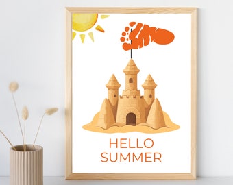 Hello Summer Sandcastle Foot Print Printable | Baby Summer Craft | DIY Personalized Gift | Baby Keepsake