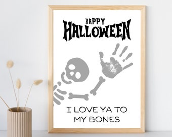 I Love Ya to my Bones Baby Hand Print Printable | DIY Halloween Baby Keepsake Craft | Fall Activity | Nursery Decor