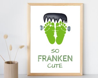 Arte de huellas de Frankenstein / Recuerdo de Halloween para bebé (Patrón PDF)