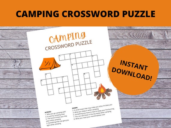 Easy Camping Crossword Puzzle printable Party Game - Etsy