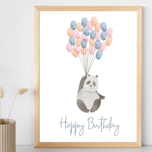 Joyeux anniversaire à peindre au doigt | DIY ballons d'anniversaire avec empreintes digitales et panda | Carte d'anniversaire d'un enfant | Décorations d'anniversaire
