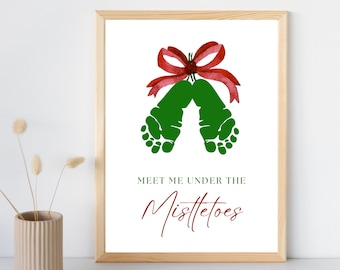 Arte con sellos de muérdago para pies de bebé o niño pequeño: Recuerdo navideño (PDF imprimible)