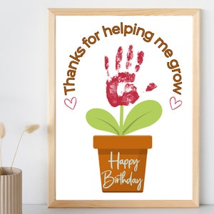 Obrigado por me ajudar a cultivar impressão de mão de flor para impressão | Cartão de aniversário de bebê | Presente de aniversário personalizado faça você mesmo | Lembrança infantil