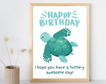 Turtle Handprint Birthday Card: DIY Keepsake (Instant Download)