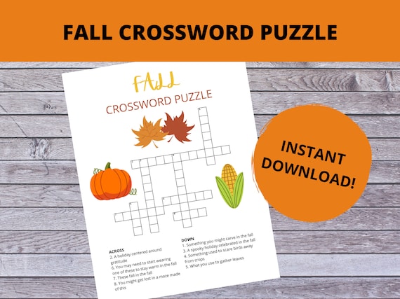 Easy Fall Crossword Puzzle printable Party Game - Etsy