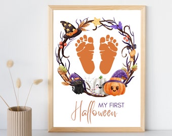 Baby&#39;s First Halloween Foot Print Printable | DIY Halloween Baby Keepsake Craft | Fall Activity | Nursery Decor