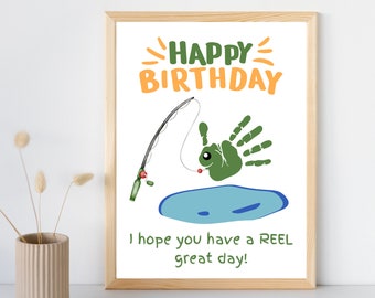 Fishing Birthday Card: Handprint Craft, DIY Present (Instant Download)
