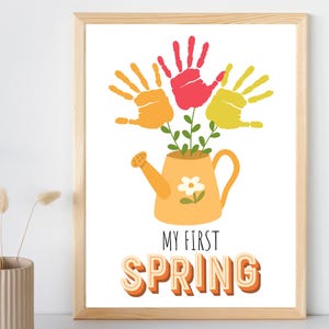 Mi primera impresión de mano de flores de primavera imprimible / Tarjeta de felicitación para bebé / Regalo personalizado DIY / Recuerdo para niños