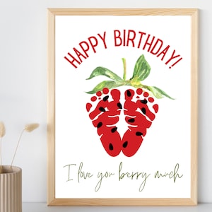 Feliz cumpleaños Te amo Berry Much Baby Foot Print Imprimible / Baby Craft / DIY Regalo de cumpleaños personalizado / Recuerdo del bebé