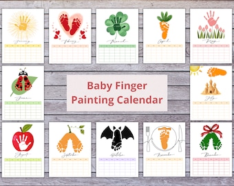 Baby Finger Painting Calendar | Baby&#39;s First Year Growth Tracker | DIY Personalized Gift | Baby Hand and Foot Print Painting | Baby Keepsake