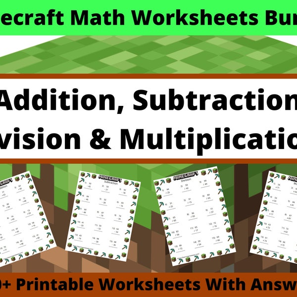 Minecraft Math Worksheets Bundle: 400 Pages Of Math Worksheets Including Addition, Subtraction, Multiplication And Division. Math Printable.