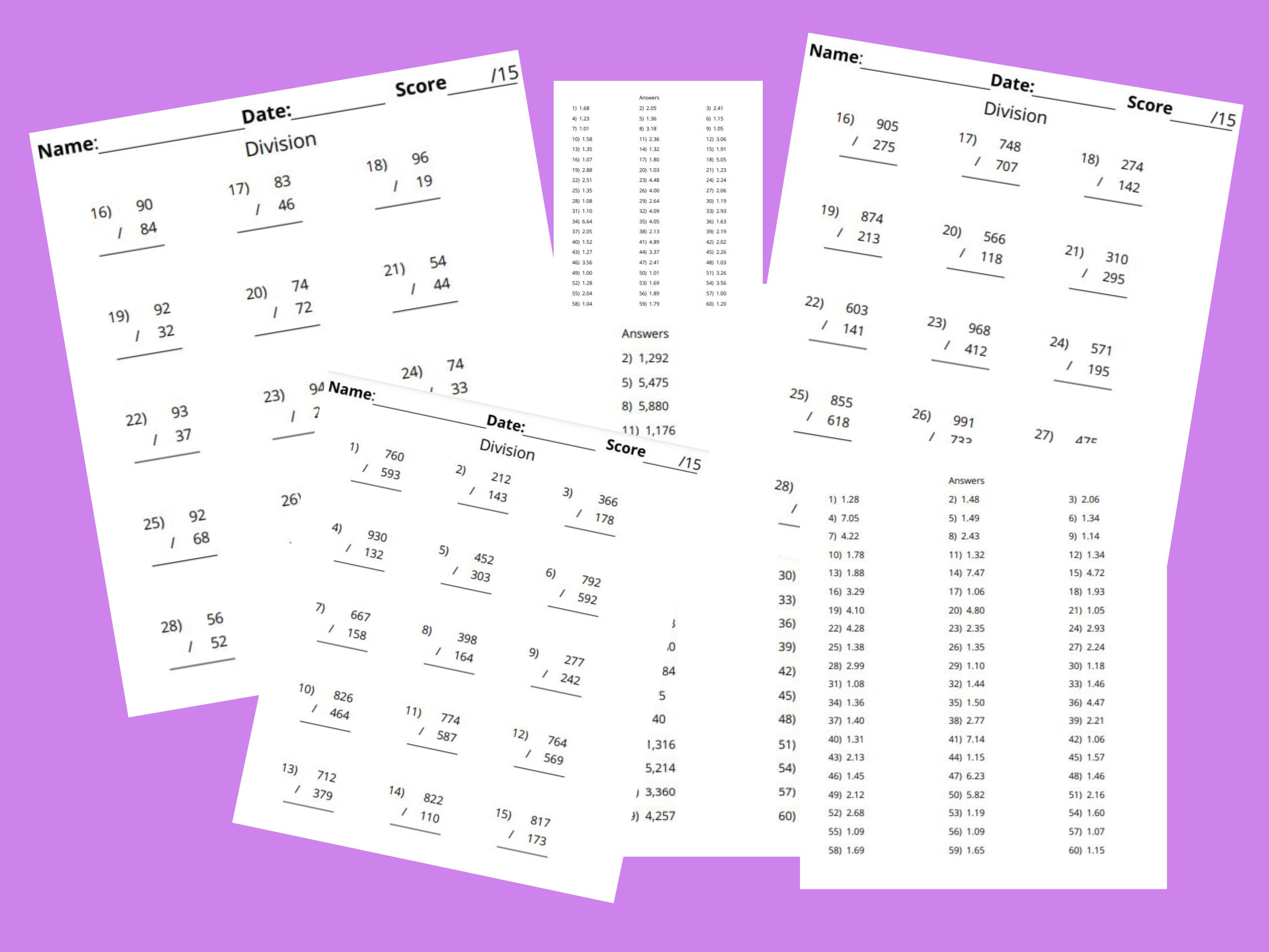 Math Division Worksheets, 400 Practice Math Worksheets With Answers ...