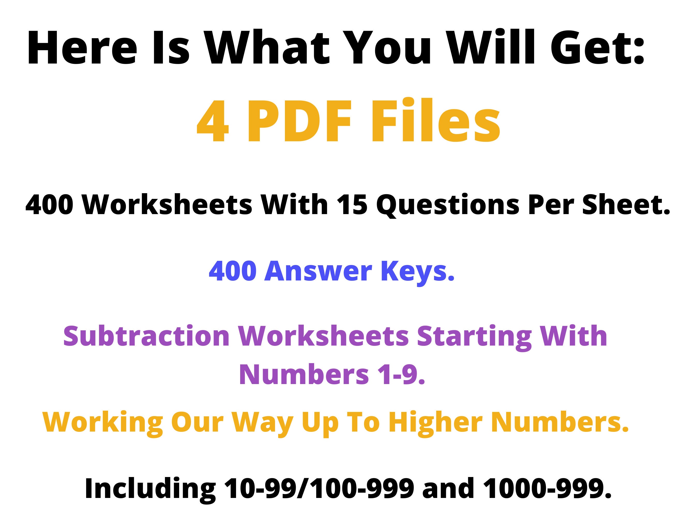 Math Subtraction Worksheet, 400 Practice Math Worksheets With Answers