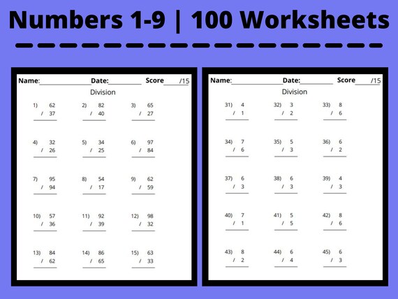 math division worksheets 400 practice math worksheets with etsy