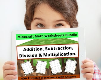 Math Worksheets Bundle: Minecraft Style 400 Seiten mit Mathe-Arbeitsblättern, einschließlich Addieren, Subtrahieren, Multiplizieren und Dividieren. Druckbar