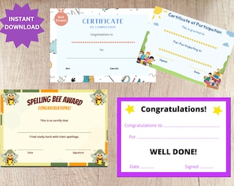 Paquete de certificados de educación en el hogar: certificado infantil, certificado de estudiante