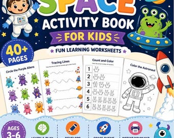 Libro de actividades espaciales para niños, paquete de aprendizaje para preescolares y niños pequeños, para trazar el alfabeto (descarga digital)