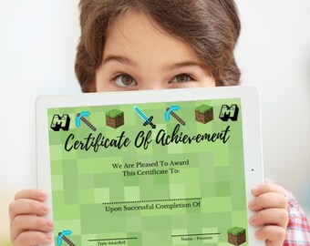 Zertifikat der Leistung - Minecraft Theme, 4 verschiedene Stil-Zertifikate: Partizipation, Wertschätzung, Abschluss und Leistung