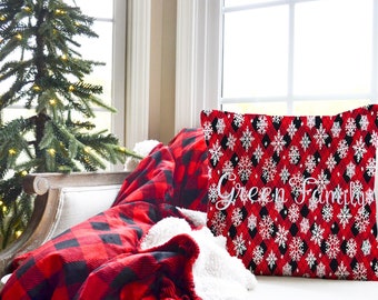 Christmas Throw Pillow or Holiday Decorative Pillow Cover 16x16 or 18x18 Red Checkered Plaid PL01