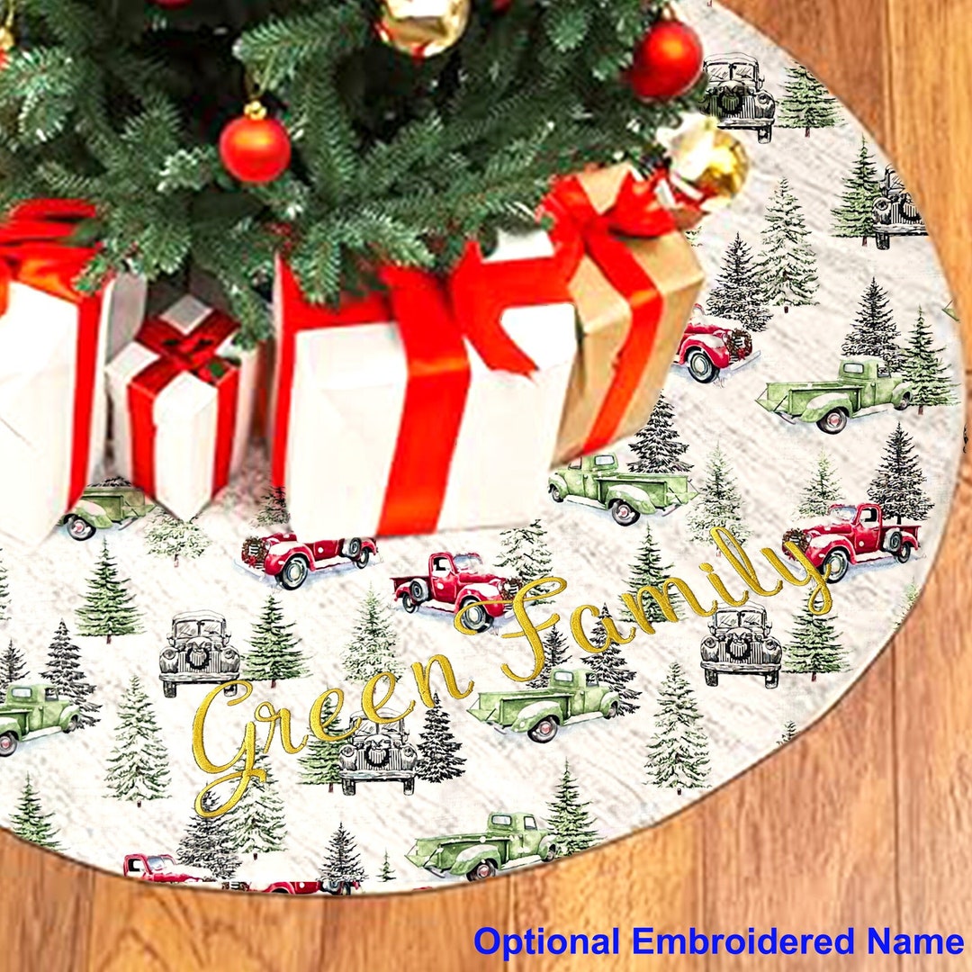 Christmas Tree Skirt Personalized Embroidered Name for Family Gift or