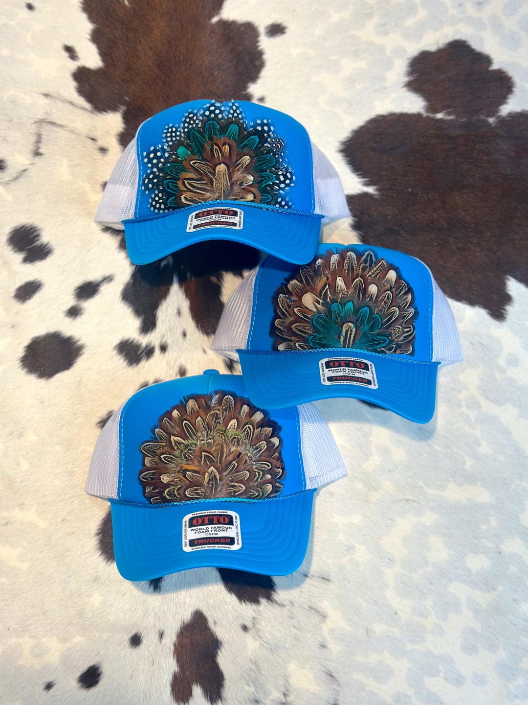 Feather Trucker Hat Blue and White - Etsy