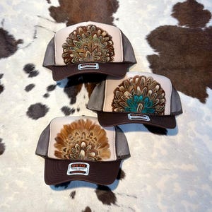 Feather Trucker Hat Brown and Tan