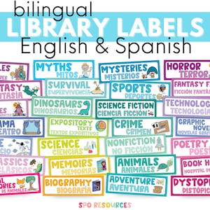 Bilingual Classroom Library Labels | Spanish & English Genre Tags | Book Bin Organization for Teachers
