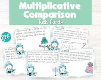 Winter Holiday Math Task Cards Multiplicative Comparison Word Problems 4th Grade Math | Winter Math Centers