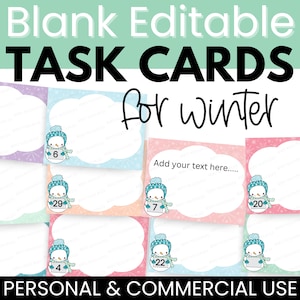 Snowman Editable Task Card Template Winter Task Cards- Commercial use