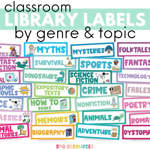 Classroom Library Labels by Genre & Topic for Book Bins and Bookshelves |  Classroom Decor | Classroom Library Organization | Reading Genre