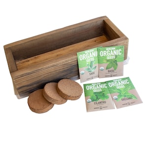 Culinary Indoor Herb Garden Kit with Reclaimed Barnwood Style Planter - Grow Cooking Herbs-Non-GMO, Organic Seeds: Basil, Cilantro, and more