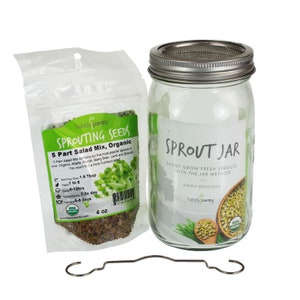 Trellis + Co. Complete Sprouting Jar Lid Kit With Seeds | Includes Wide Mouth Quart Jar, 316 Stainless Sprouting Ring With Mesh Strainer