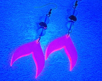 Neon Mermaid’s Tail Earrings / Black Light Reactive Earrings / Laser Cut Statement Earrings