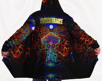 Sacred Geometry Hooded Cape / Micro Mink Fleece Lined / Dream Cloak / “Journey of the Mind” — Psychedelic Festival Cloak