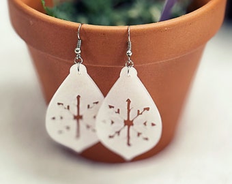 Teardrop Snowflake Earrings / Opaque White Acrylic / Laser Cut Statement Earrings