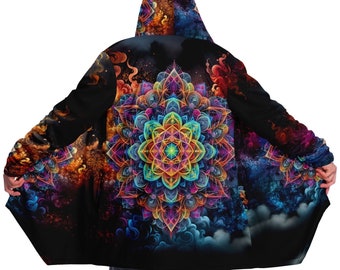 Sacred Geometry Hooded Cape / Micro Mink Fleece Lined / Dream Cloak / “Psychotropic Dreamstate” — Rainbow Psychedelic Festival Cloak