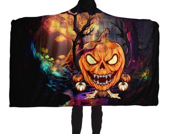 Hooded Festival Blanket / Trippy Halloween Blanket / “Haunted Pumpkin Hollow” Rave Blanket