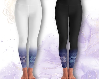 Leggings de festival psicodélico / Ropa activa para mujer / "Viaje celestial" —Pantalones de yoga geométricos morados