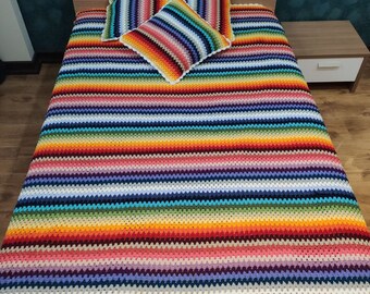 Rainbow Crochet Blanket, Handmae Blanket, home art, Bedroom Design