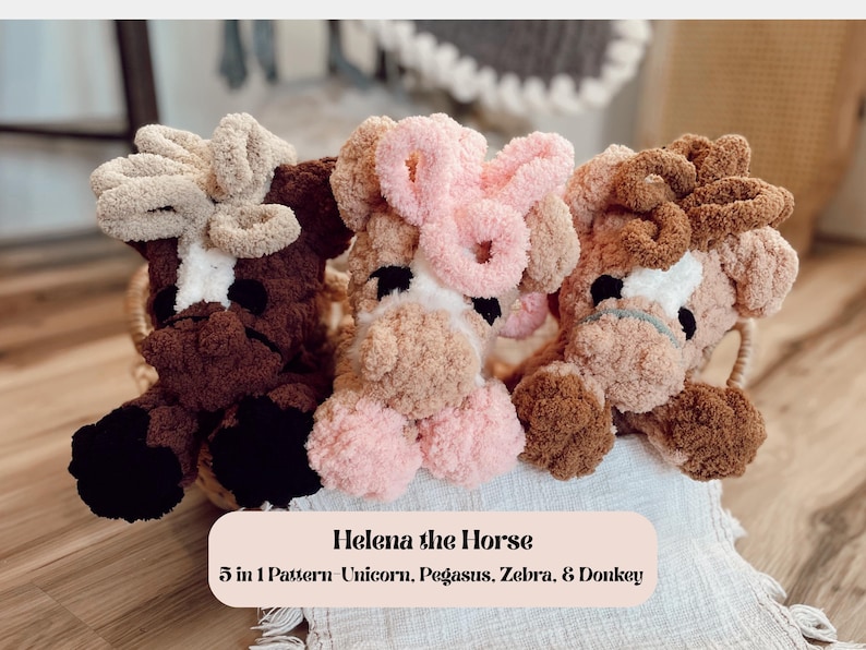 Helena the Horse 5 In 1 Finger Knitting Pattern- Horse, Zebra, Unicorn, Pegasus, & Donkey image 1
