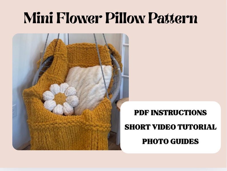 Mini Flower Pillow Pattern: Chunky Knit, 12x12 Inch (PDF Pattern) image 1